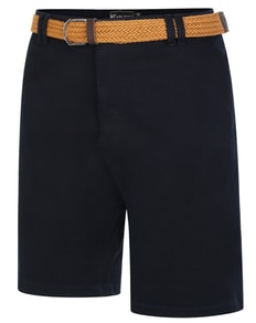 KAM Belted Oxford Stretch Chino Shorts Navy